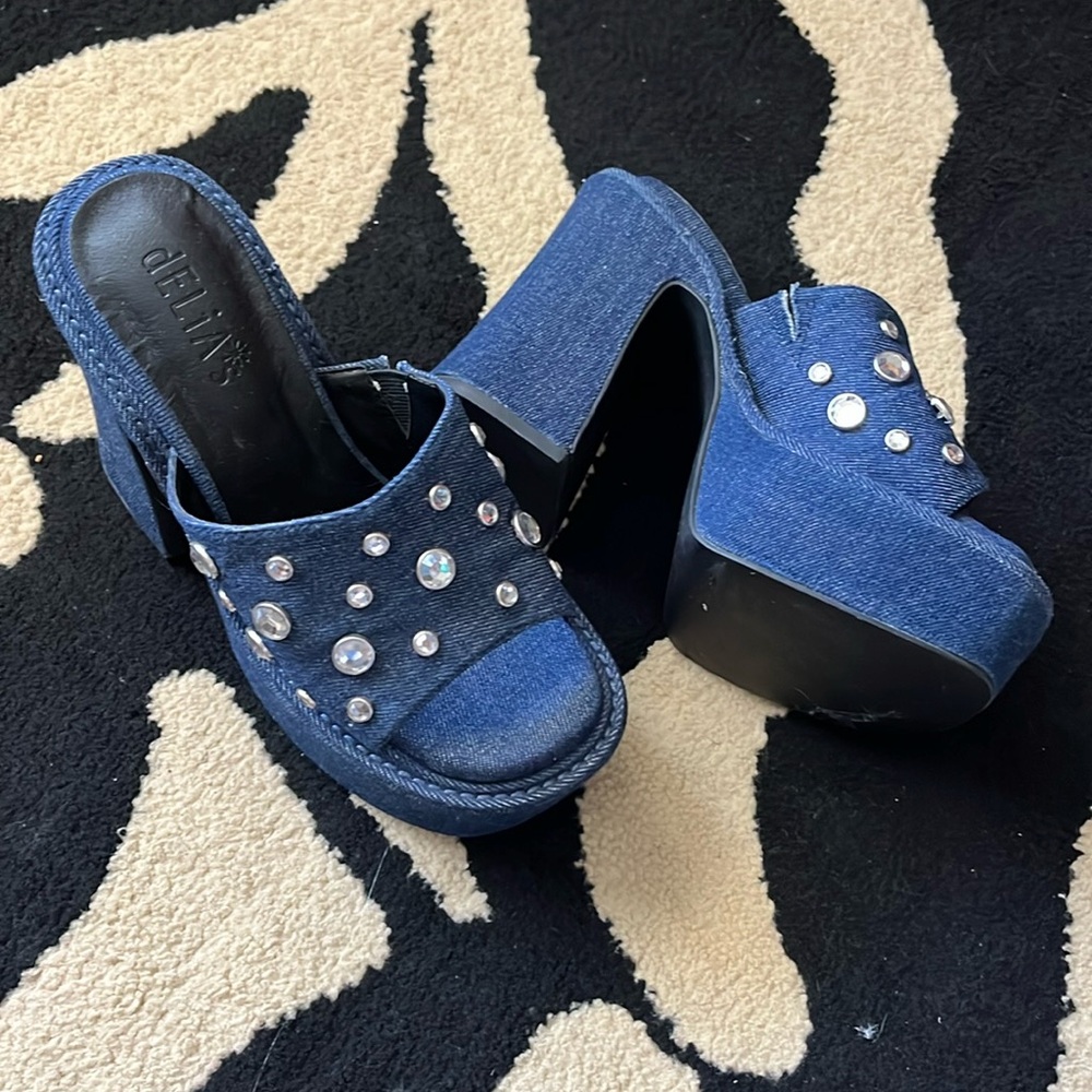 chunky denim rhinestone heeled bratz shoes